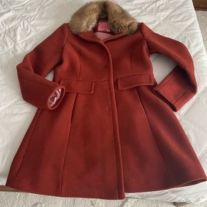 Beautiful burnt orange Kate Spade wool coat with removable fur collar.